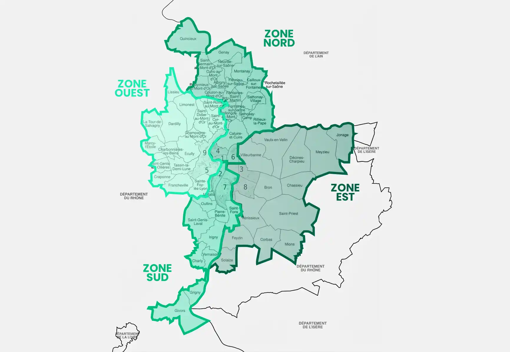 Carte des zones Grand Lyon
